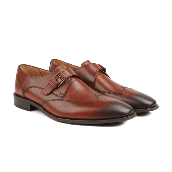 Greeley Burgundy Brown Leather Single Monk Strap Shoes