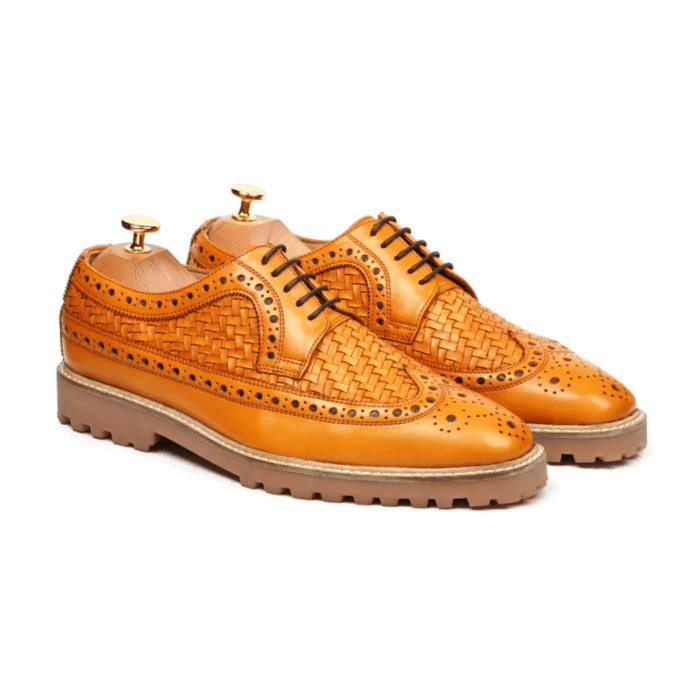 Lincoln Yellow Hand Woven Leather Derby Shoes