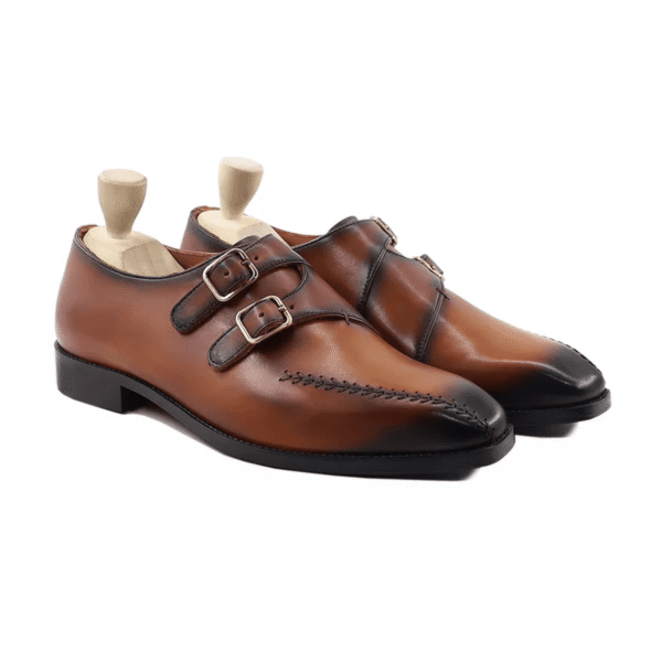 Littleton Burnished Tan Leather Double Monk Strap Shoes
