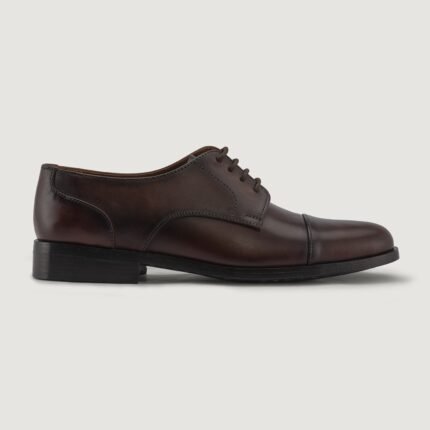 Logan Burnished Brown Leather Derby Shoes - StudGuard