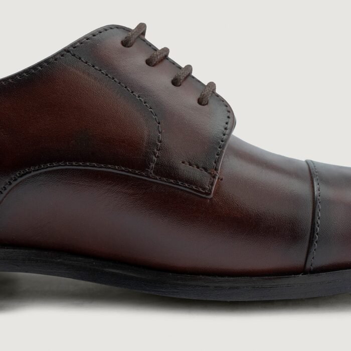 Logan Burnished Brown Leather Derby Shoes - StudGuard