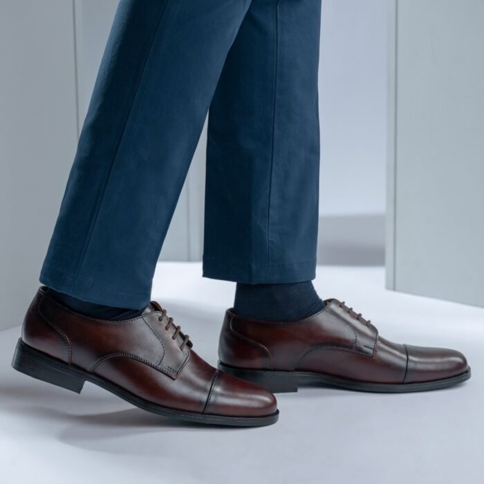 Logan Burnished Brown Leather Derby Shoes - StudGuard