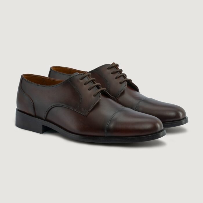 Logan Burnished Brown Leather Derby Shoes - StudGuard
