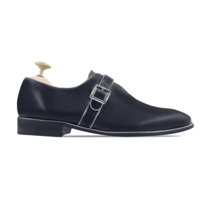 Macon Black Leather Single Monk Strap Shoes