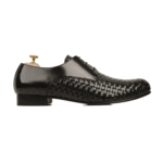 Orlando Black Hand Woven Leather Derby Shoes
