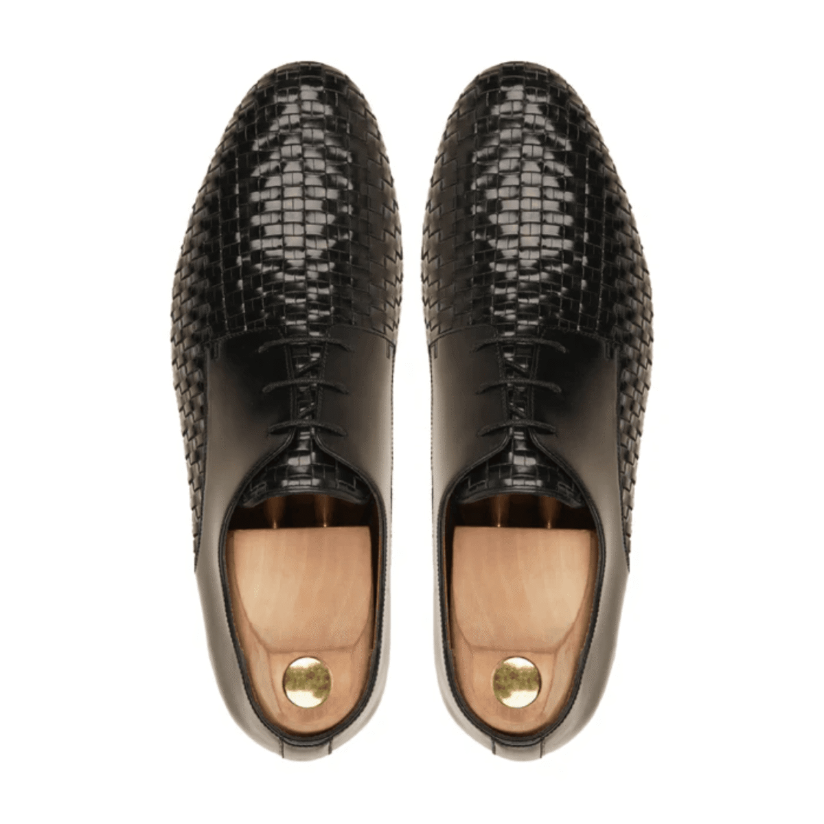 Orlando Black Hand Woven Leather Derby Shoes
