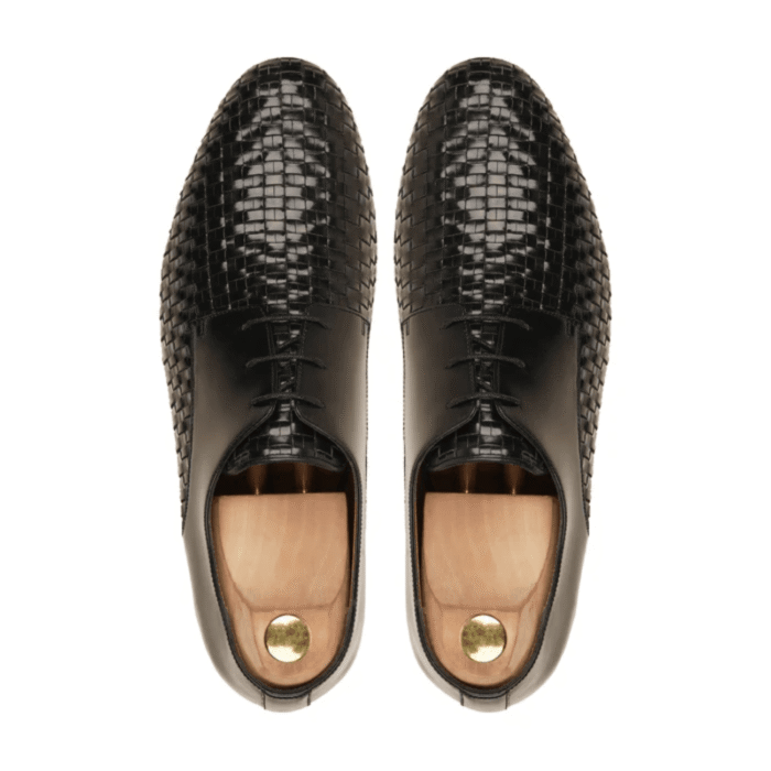 Orlando Black Hand Woven Leather Derby Shoes