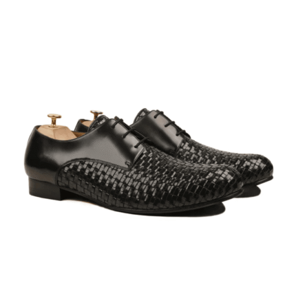 Orlando Black Hand Woven Leather Derby Shoes