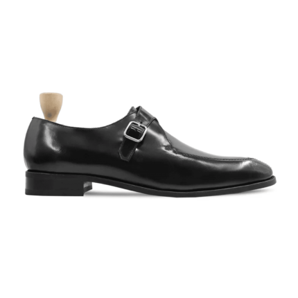 Ouray Black Leather High Shine Single Monk Strap Shoes