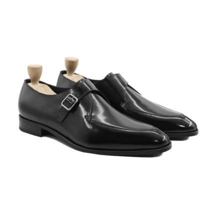 Ouray Black Leather High Shine Single Monk Strap Shoes