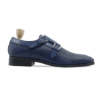 Pueblo Blue Hand Woven Leather Double Monk Strap Shoes