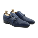 Pueblo Blue Hand Woven Leather Double Monk Strap Shoes