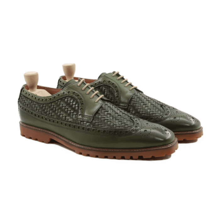 Shelton Green Hand Woven Leather Derby Shoes