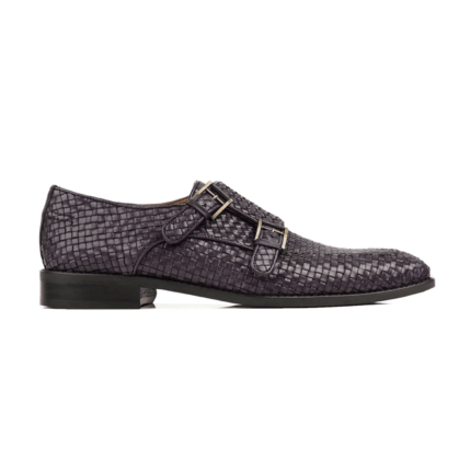 Sterling Purple Hand Woven Leather Double Monk Strap Shoes
