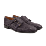 Sterling Purple Hand Woven Leather Double Monk Strap Shoes