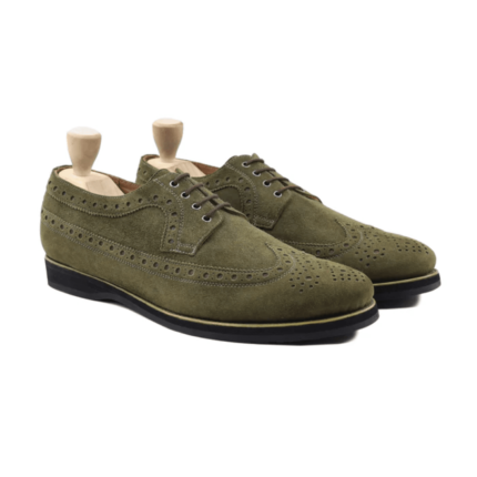 Torrance Olive Green Kid Suede Derby Shoes