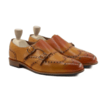 Venice Burnished Tan Leather Double Monk Strap Shoes