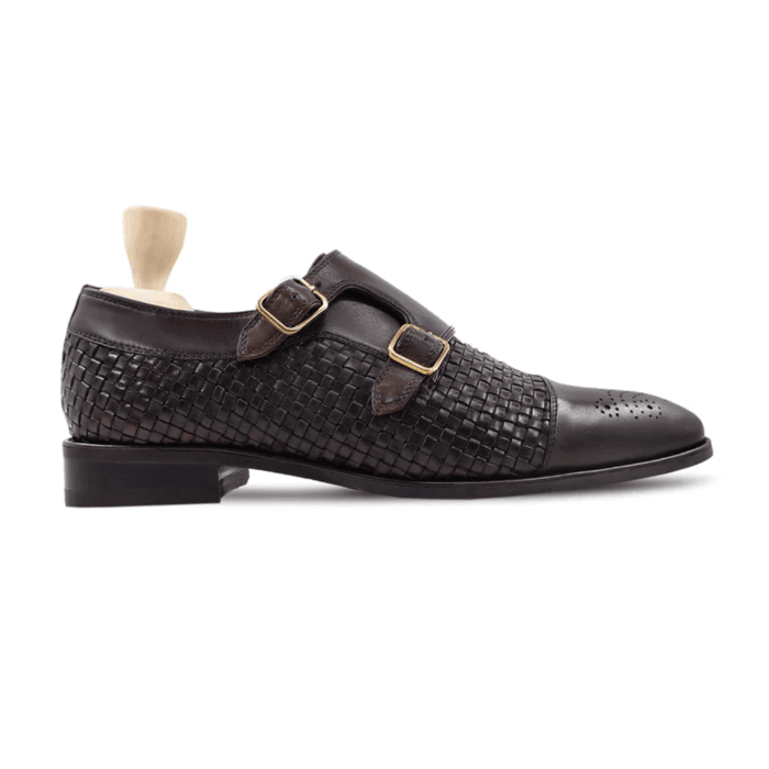 Wovand - Men's Dark Brown Hand Woven Calf Leather Double Monkstrap