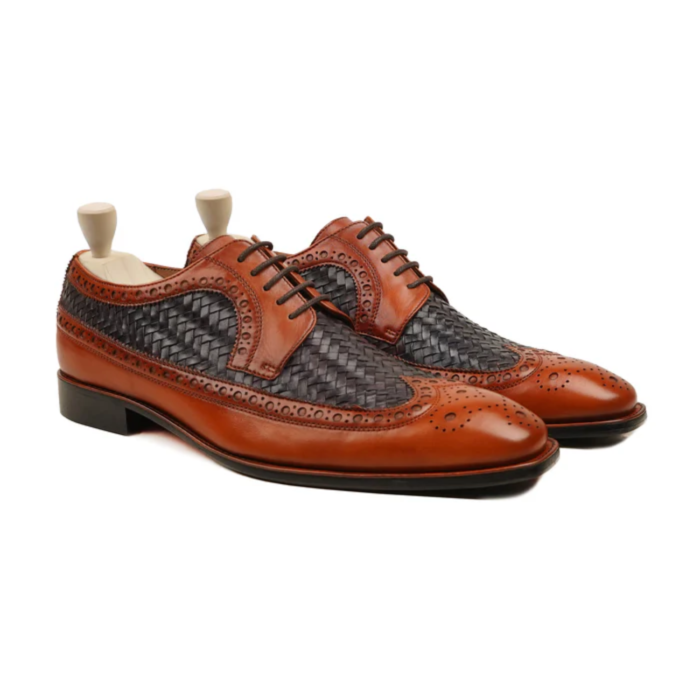 Waylon - Men's Tan Black Calf and Hand Woven Calf Leather Dery Shoe