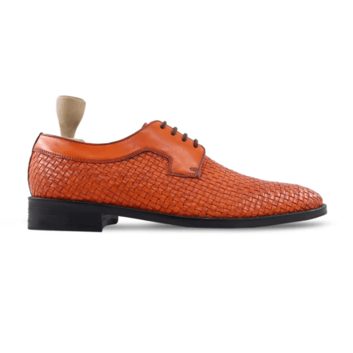 Shinji - Men's Tan Hand Woven Calf Leather Derby Shoe