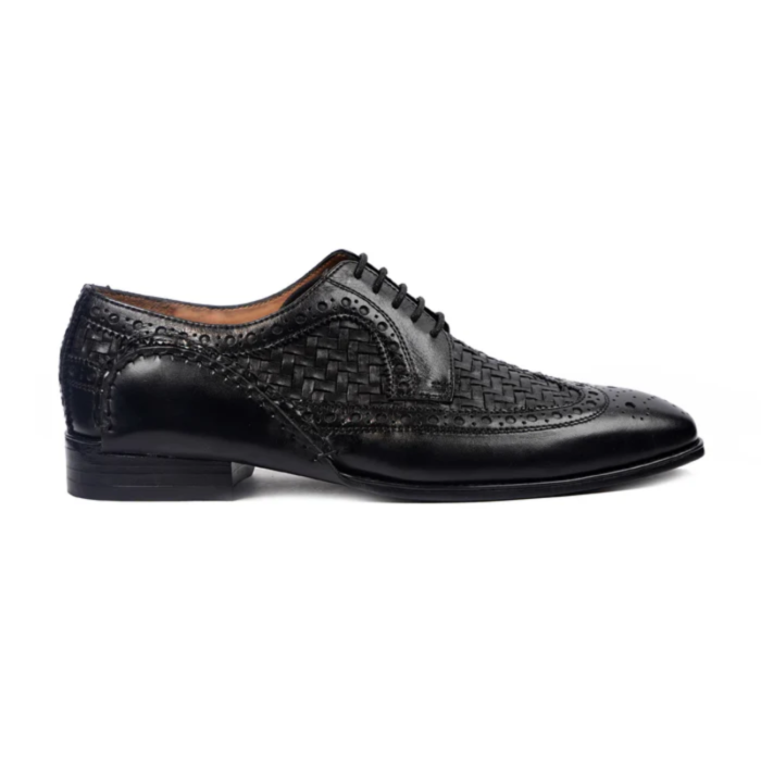 Athens Black Hand Woven Leather Derby Shoes