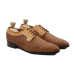Beverly Tan Hand Woven Leather Derby Shoes