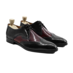 Chandler Black and Oxblood Leather High Shine Derby Shoes