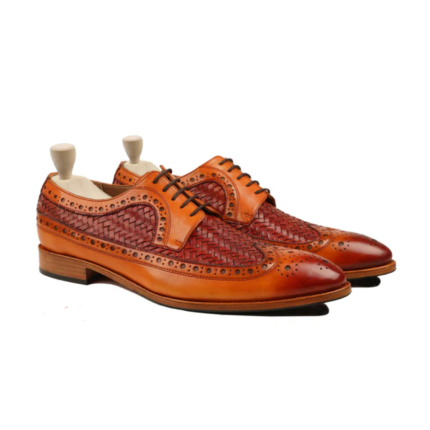 Decatur Red and Tan Hand Woven Leather Derby Shoes