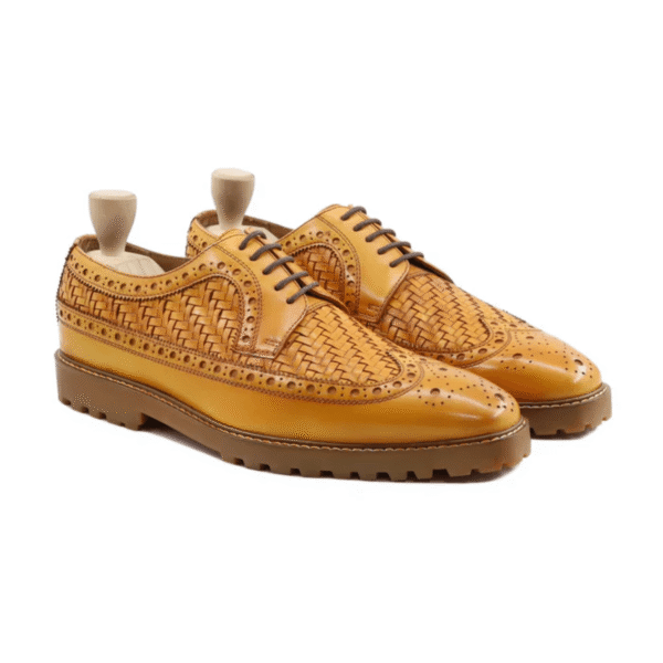 Hayward Tan Hand Woven Leather Derby Shoes