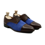 Ozark Dark Brown and Light Blue Kid Suede Derby Shoes