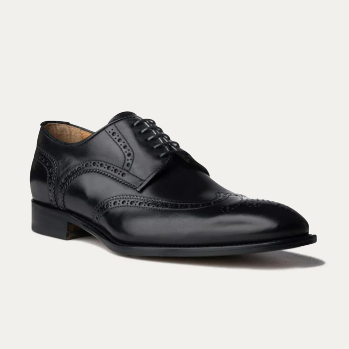 Wingtip Black Leather Derby Shoes