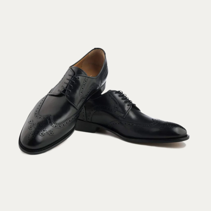 Wingtip Black Leather Derby Shoes