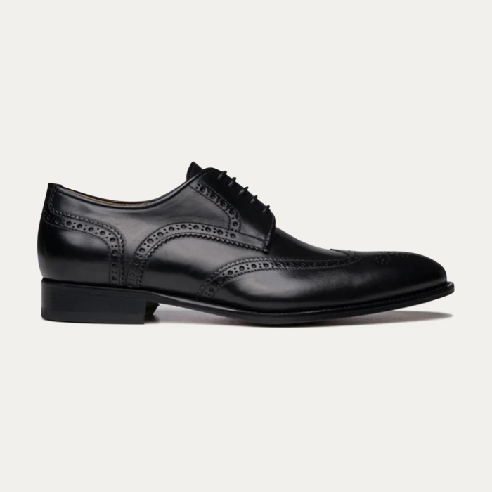 Wingtip Black Leather Derby Shoes