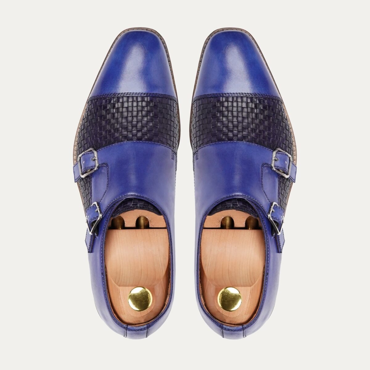 Alingsas - Men's Blue Hand Woven Calf Leather Double Monkstrap