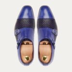 Alingsas - Men's Blue Hand Woven Calf Leather Double Monkstrap