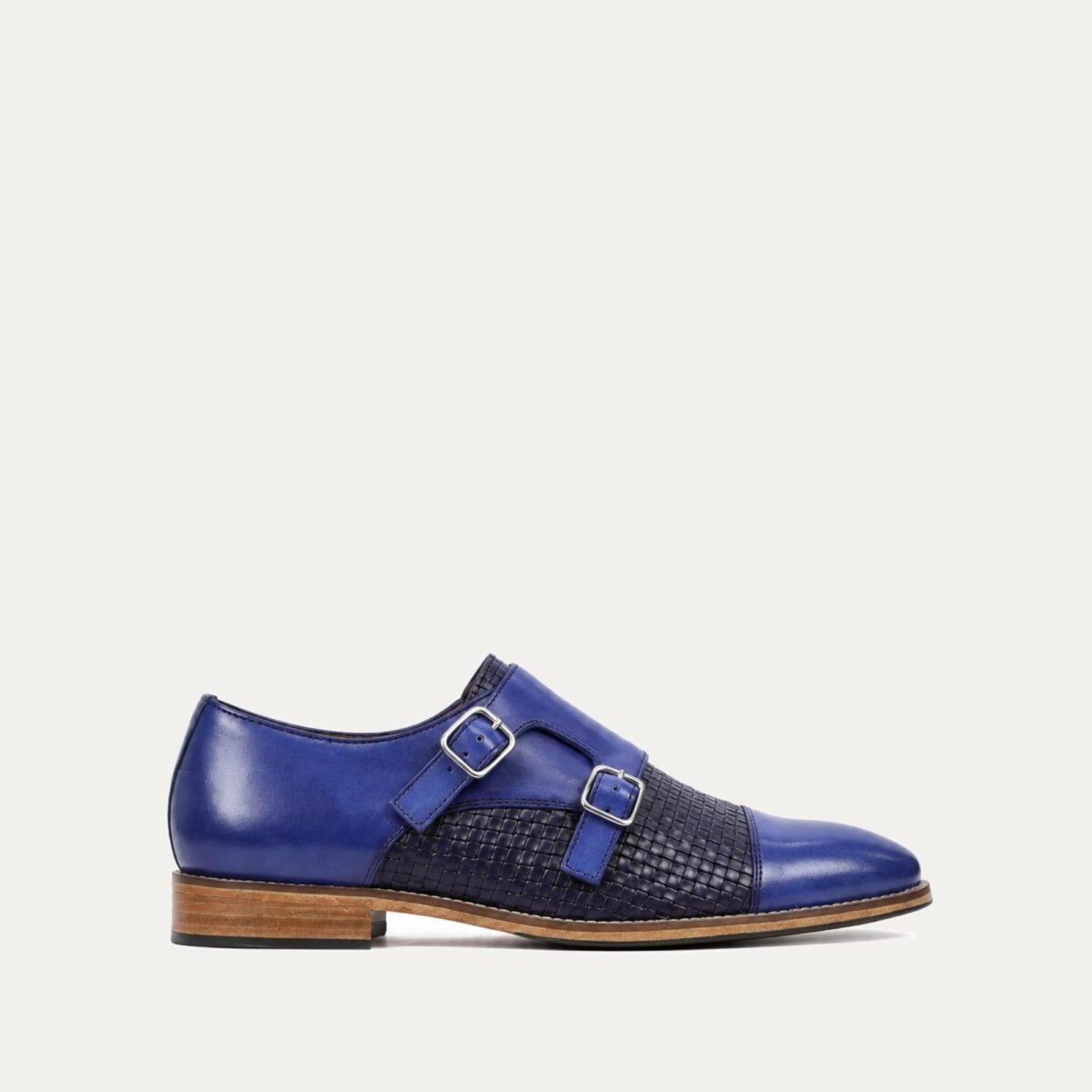 Alingsas - Men's Dark Brown Calf and Hand Woven Calf Leather Double Monkstrap