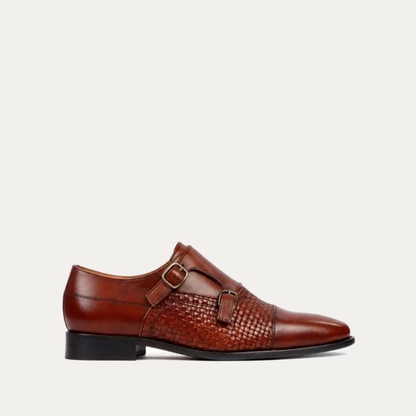 Alingsas - Men's Reddish Brown Hand Woven Calf Leather Double Monkstrap