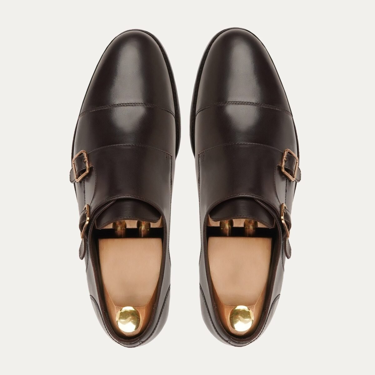 Allin - Men's Dark Brown Calf Leather Double Monksrap