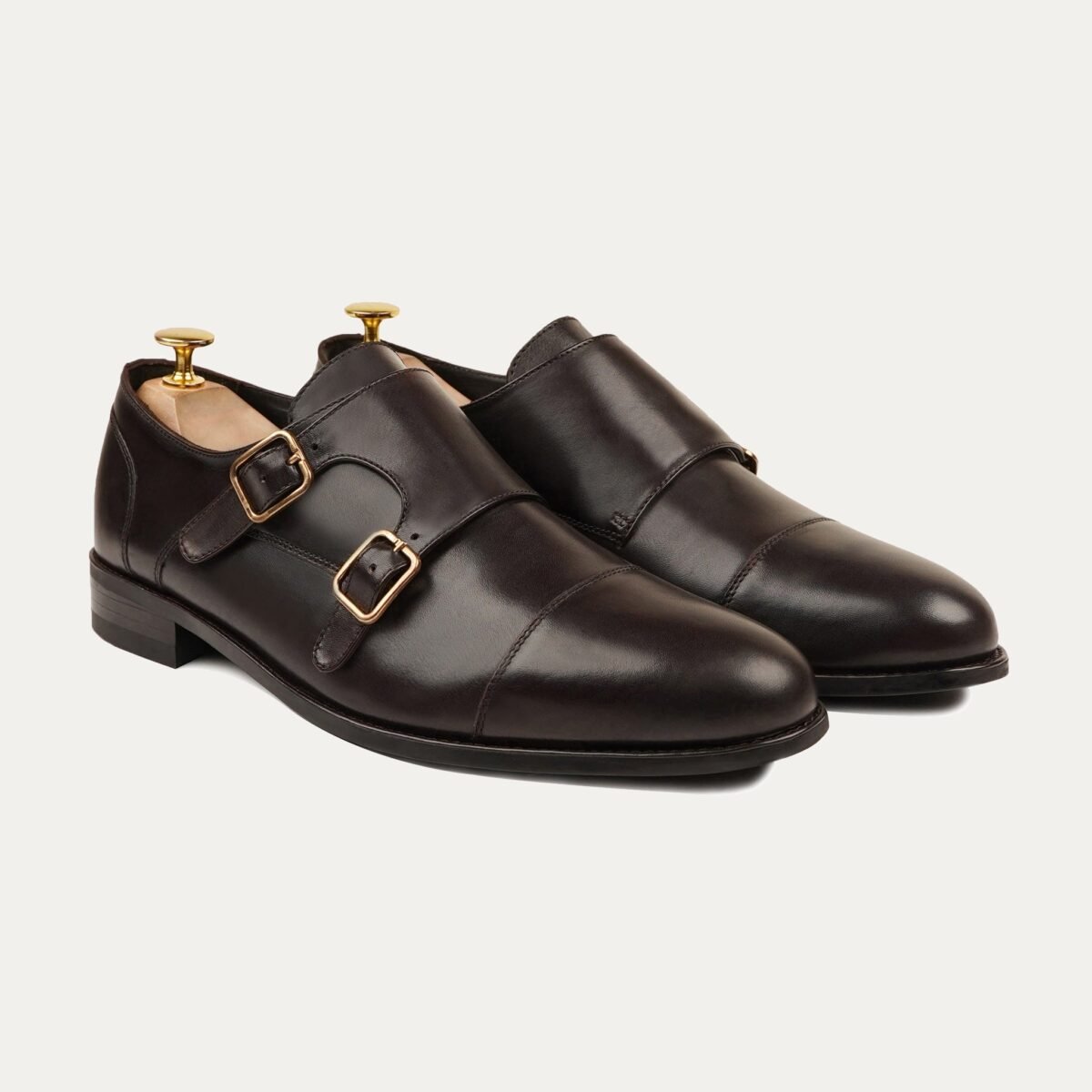 Allin - Men's Dark Brown Calf Leather Double Monksrap
