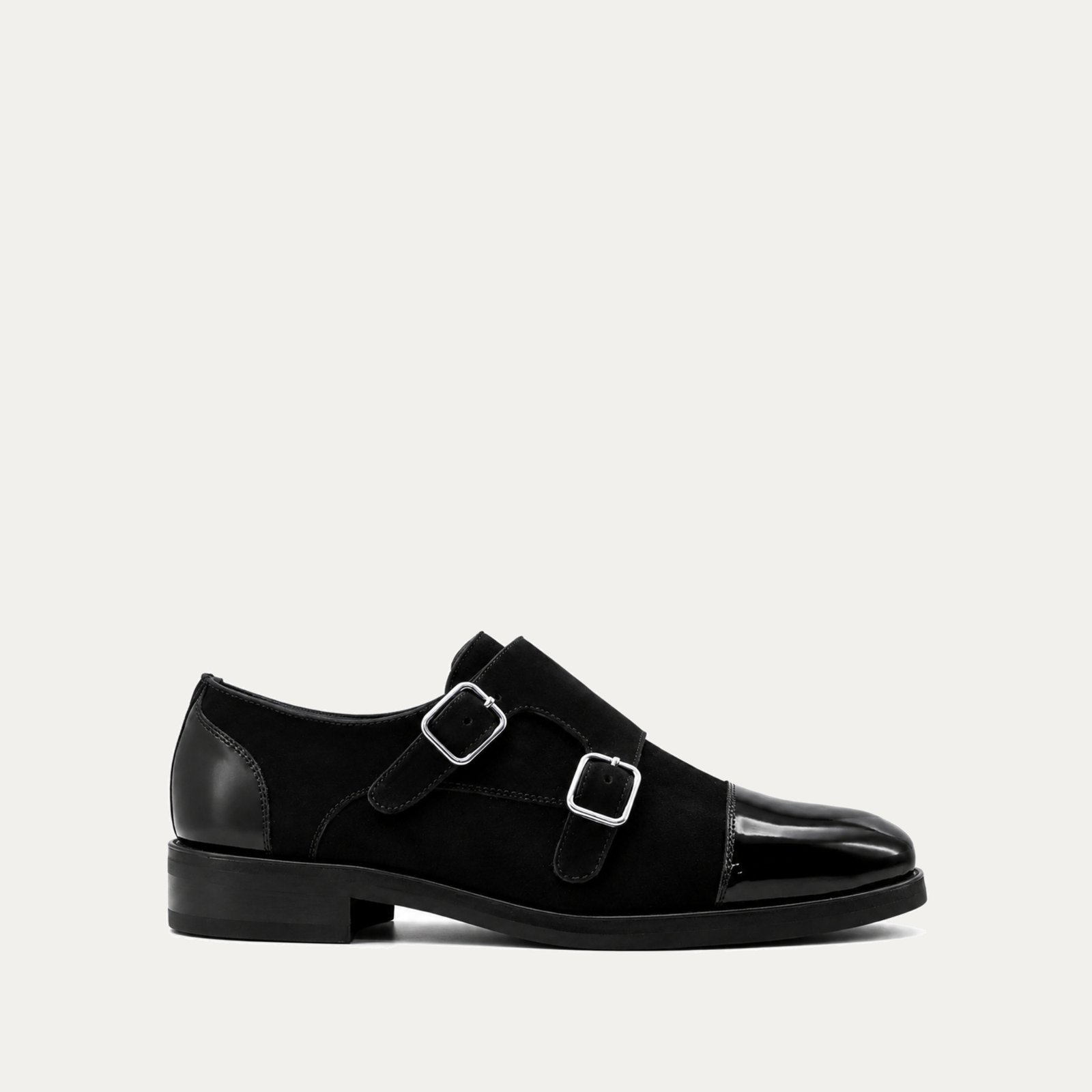 Carden - Men's Black Patent Leather and Kid Suede Double Monkstrap Carden - Men's Black Patent Leather and Kid Suede Double Monkstrap