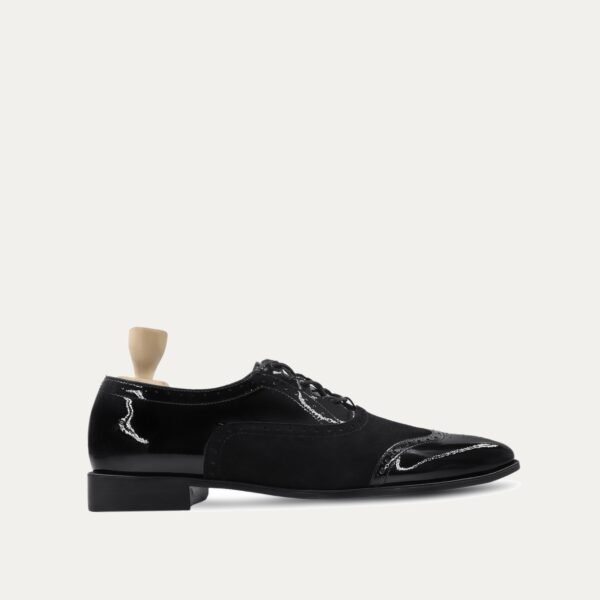 Carli - Men's Black Kid Suede and Patent Leather Oxford Shoe