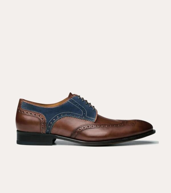Dress Shoe Wingtip Brown Antique & Blue Suede