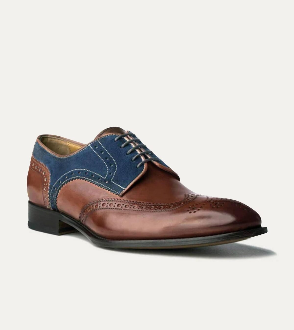 Dress Shoe Wingtip Brown Antique & Blue Suede
