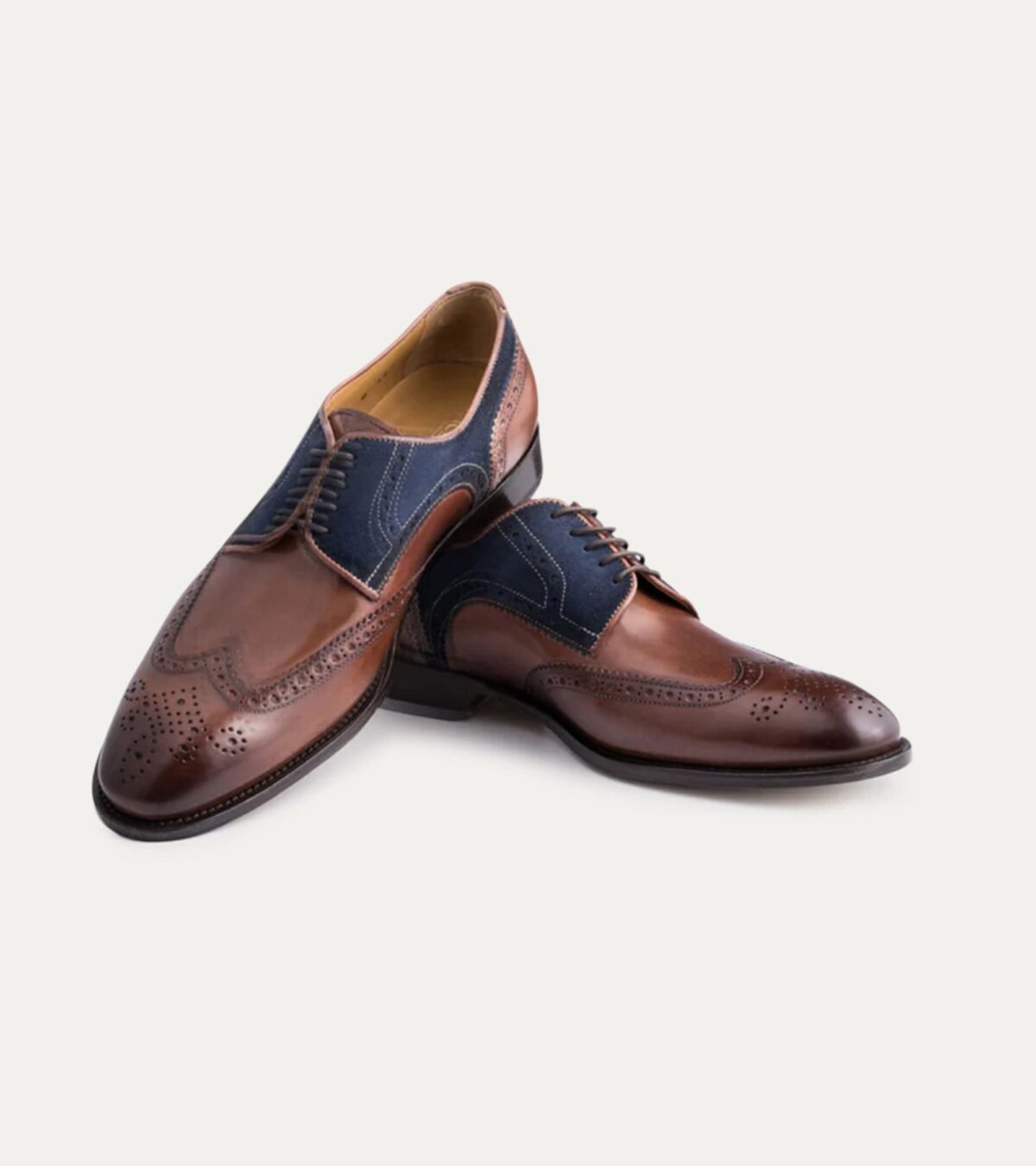 Dress Shoe Wingtip Brown Antique & Blue Suede