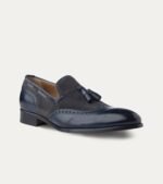 Dress Shoe Wingtip Tassel Loafer Blue Antique Leather & Grey Suede