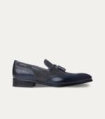 Dress Shoe Wingtip Tassel Loafer Blue Antique Leather & Grey Suede