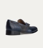 Dress Shoe Wingtip Tassel Loafer Blue Antique Leather & Grey Suede