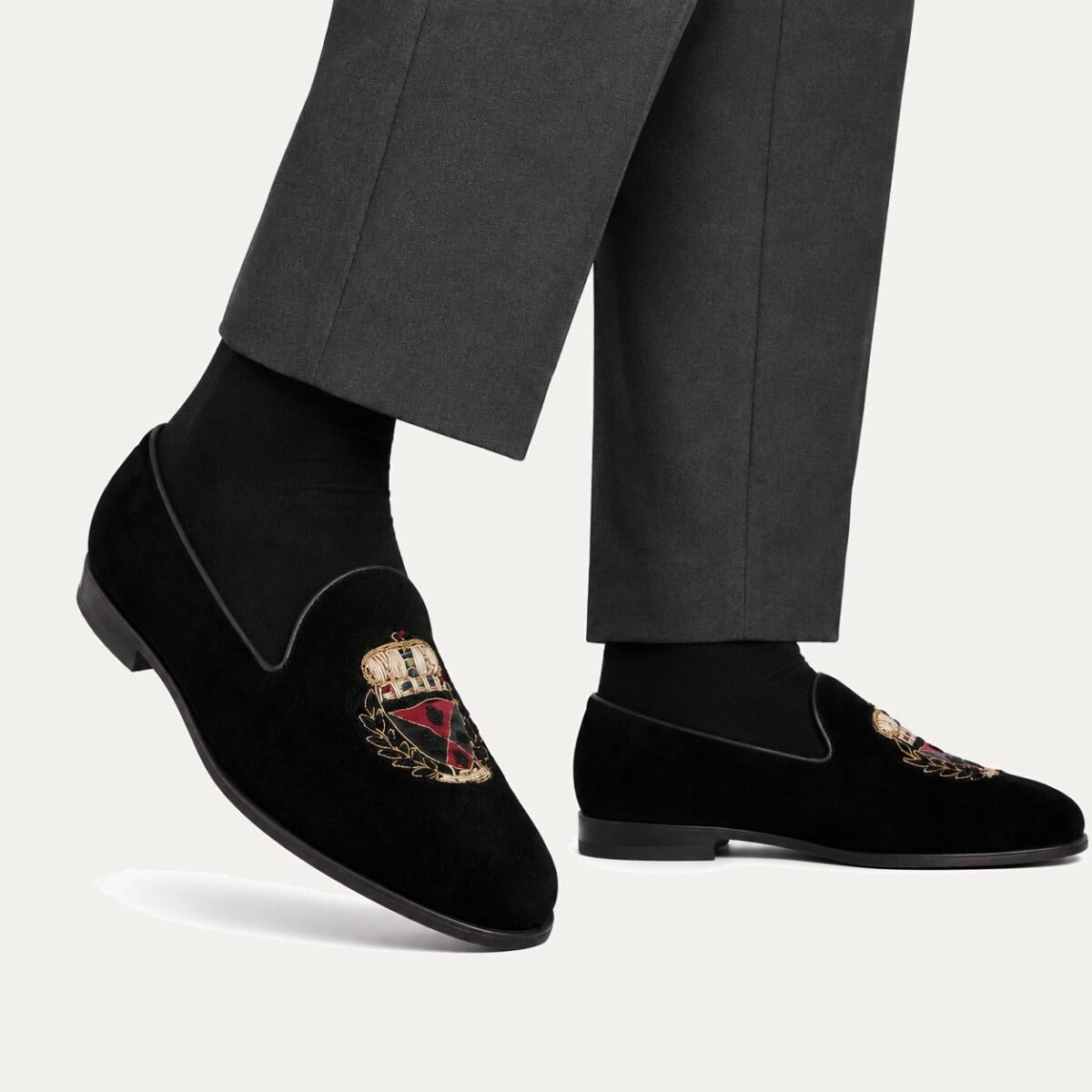 Ellis - Men's Black Suede & Embroidery Loafer