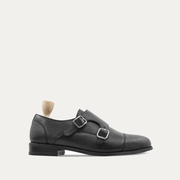 Glacier - Men's Black Pebble Grain Leather Double Monkstrap