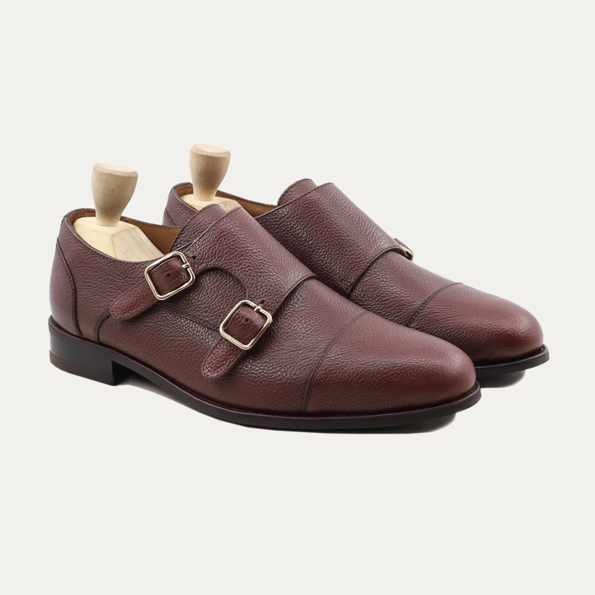 Glacier - Men's Oxblood Pebble Grain Leather Double Monkstrap